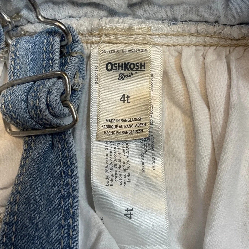 OshKosh B'gosh Overall Dress Kids 4T Blue White Good Eyelet Lace Denim Pinafore